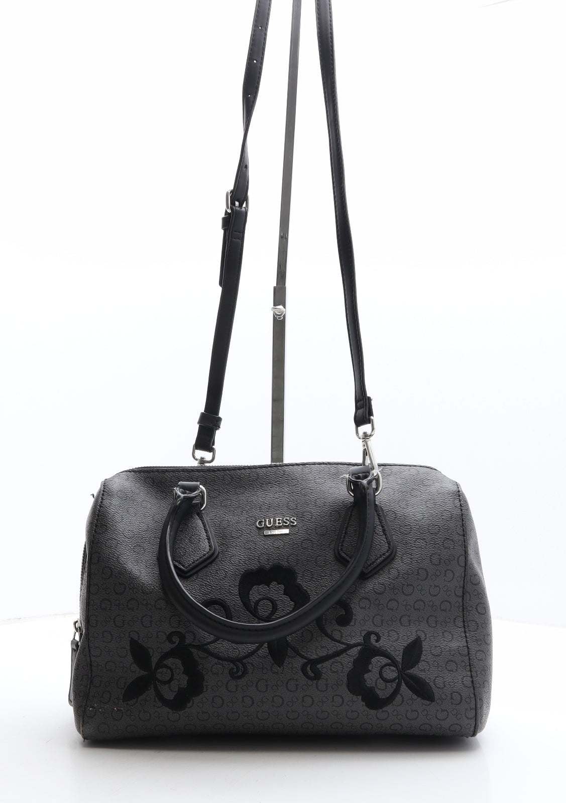 GUESS Womens Grey Geometric Polyethylene Hobo Bag Size Medium