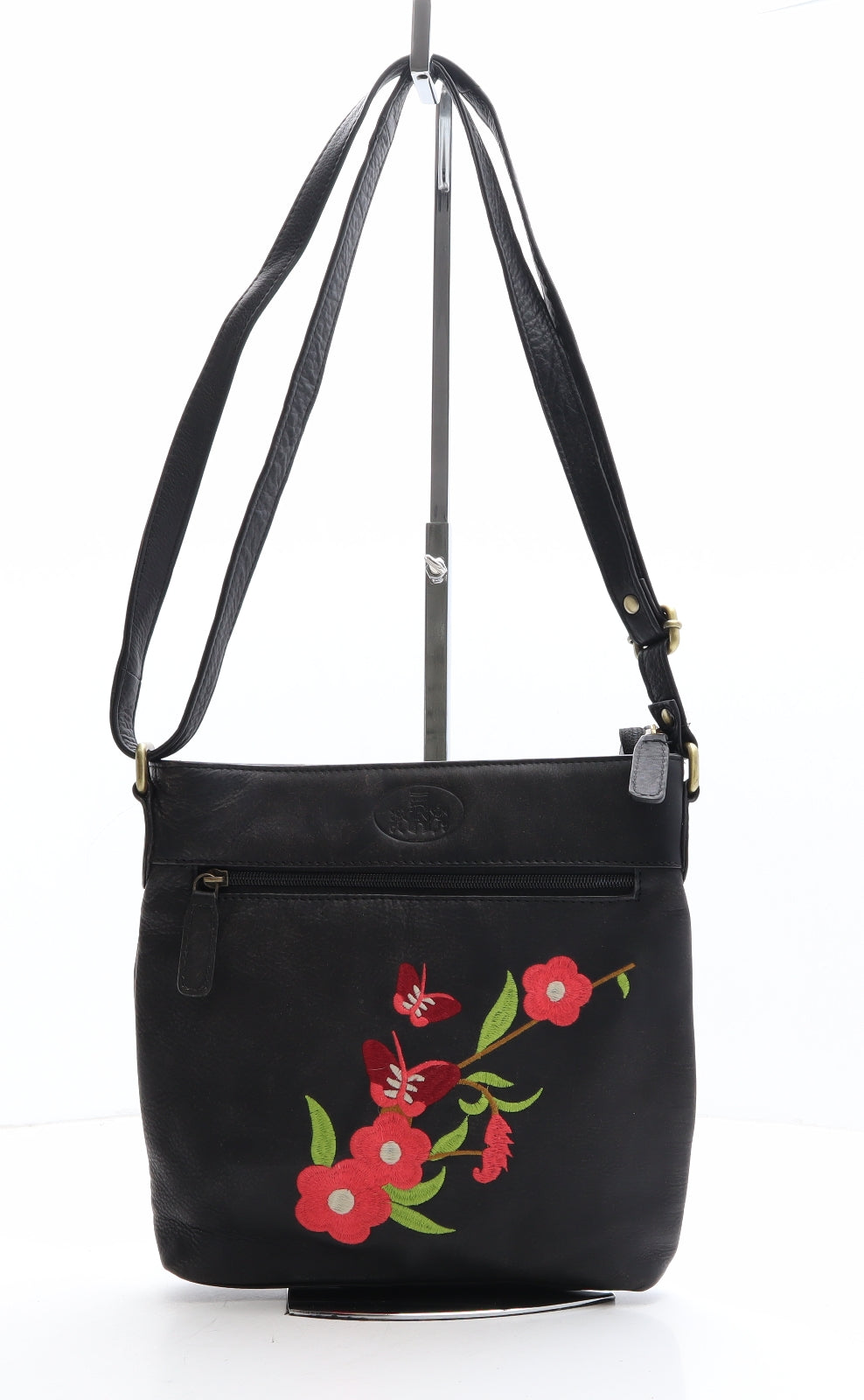 Rowallan Womens Black Floral Polyethylene Crossbody Size Small