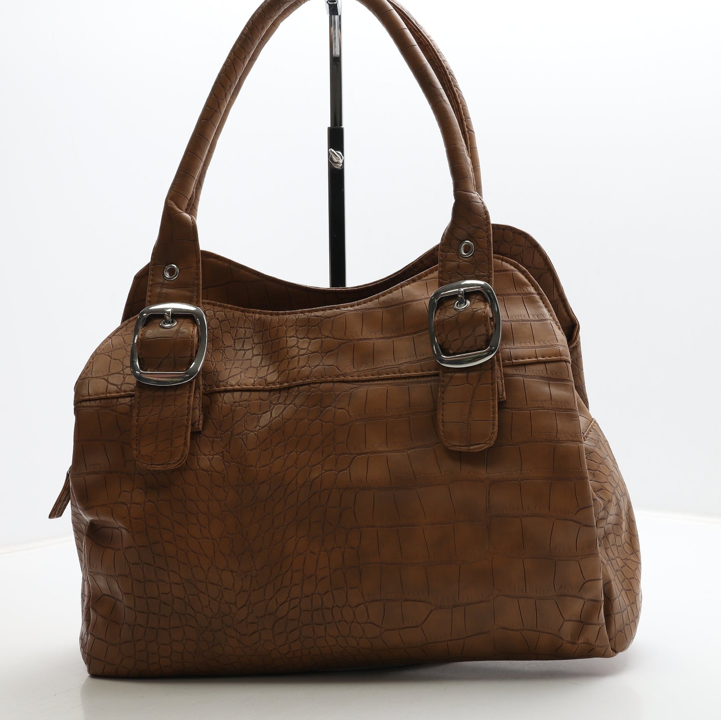 F&F Womens Brown Polyurethane Top Handle Bag Size Medium - Croc Texture