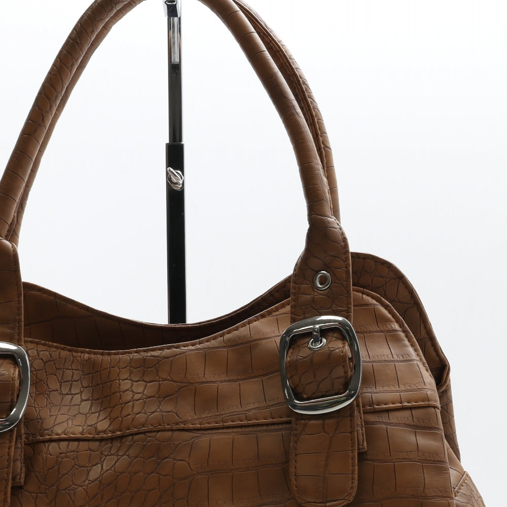 F&F Womens Brown Polyurethane Top Handle Bag Size Medium - Croc Texture