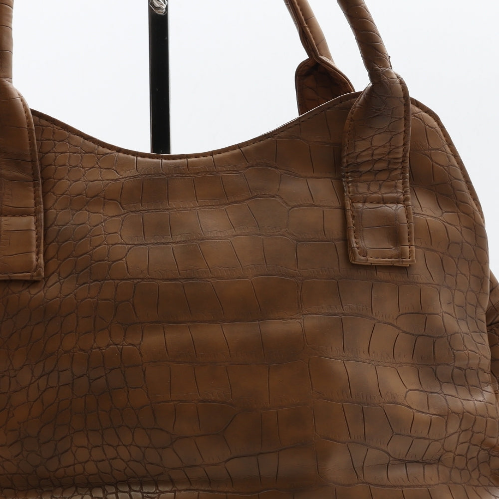F&F Womens Brown Polyurethane Top Handle Bag Size Medium - Croc Texture
