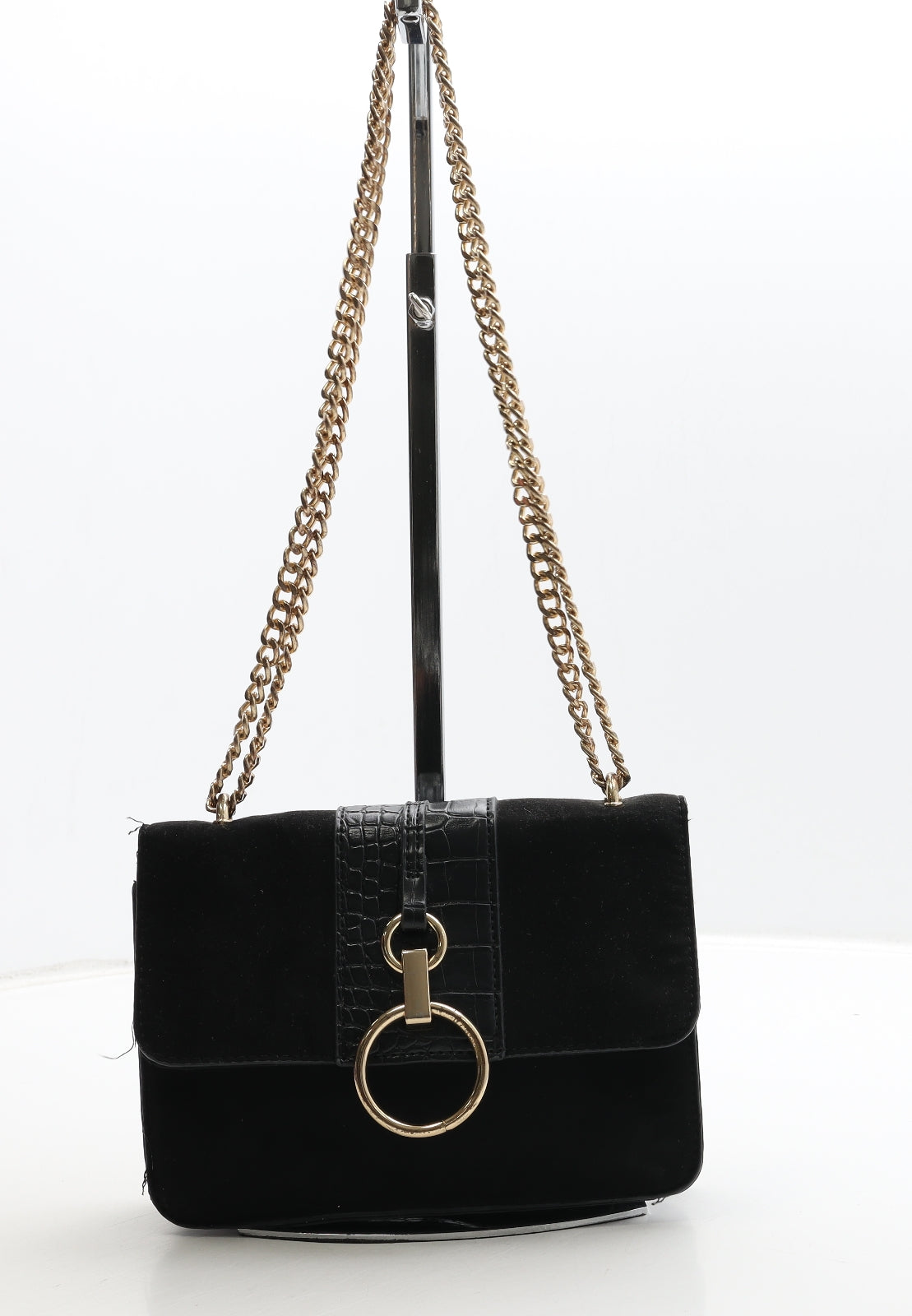 New Look Womens Black Polyurethane Shoulder Bag Size Small - Croc Texture
