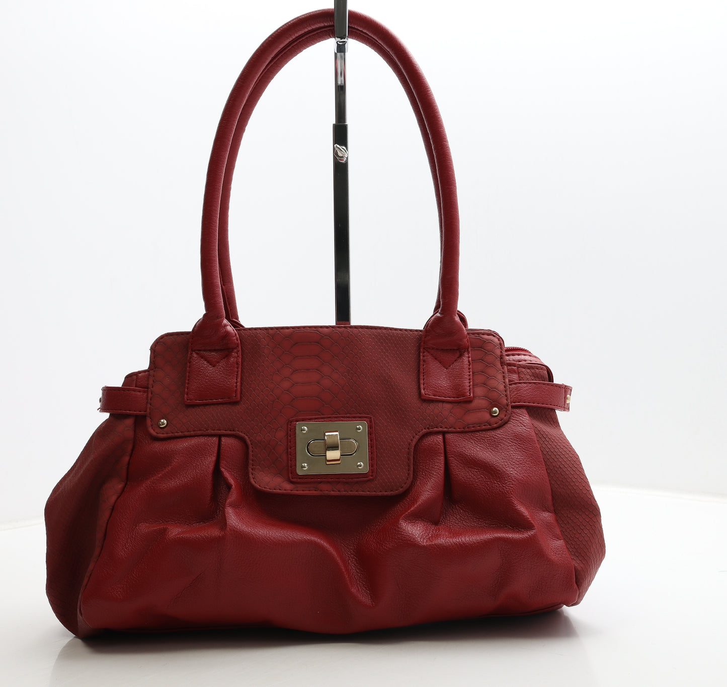 F&F Womens Red PVC Shoulder Bag Size Medium - Croc Texture