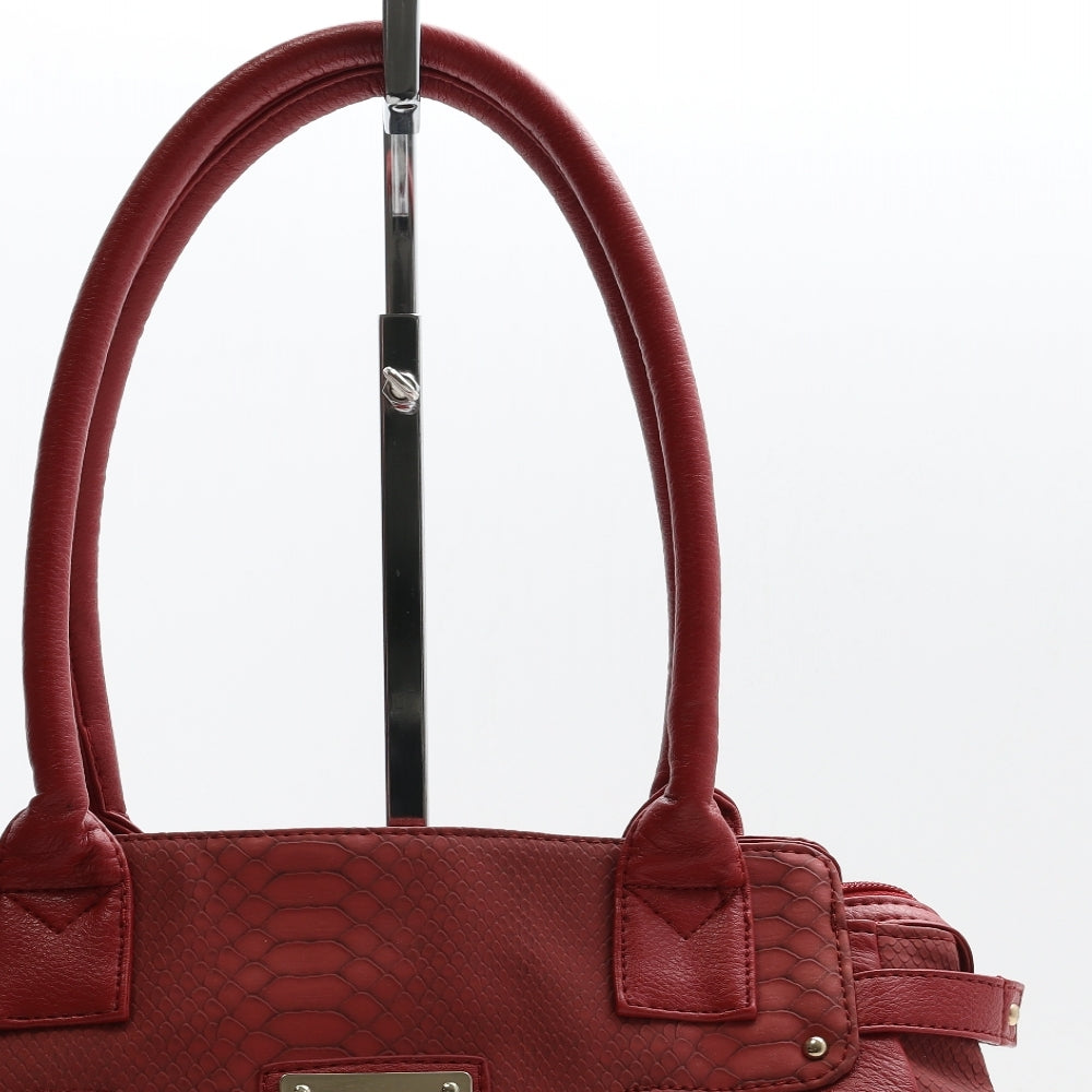 F&F Womens Red PVC Shoulder Bag Size Medium - Croc Texture