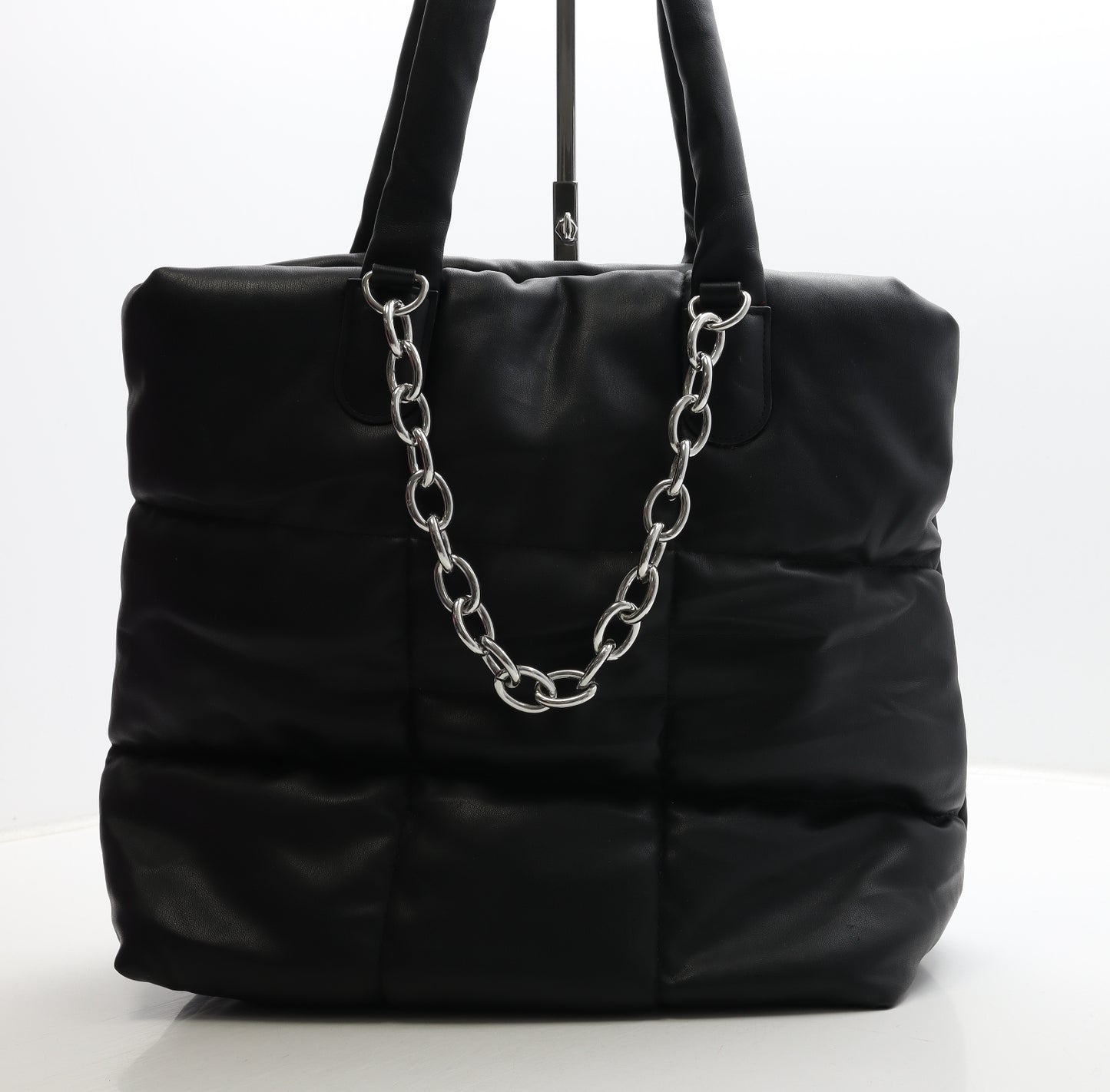 Primark Womens Black PVC Top Handle Bag Size Large - Chain Detail