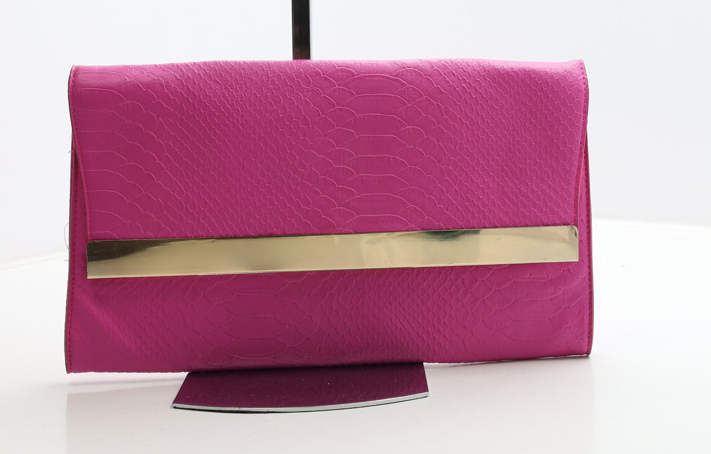 New Look Womens Hot Pink Polyester Clutch Size Medium - Croc Texture