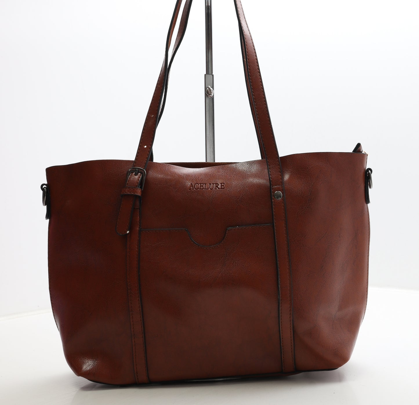 Acelure Womens Brown Polyurethane Top Handle Bag Size Large