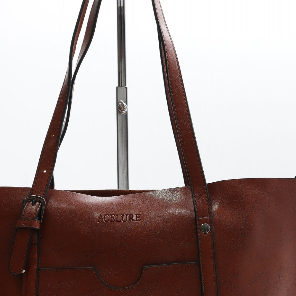 Acelure Womens Brown Polyurethane Top Handle Bag Size Large