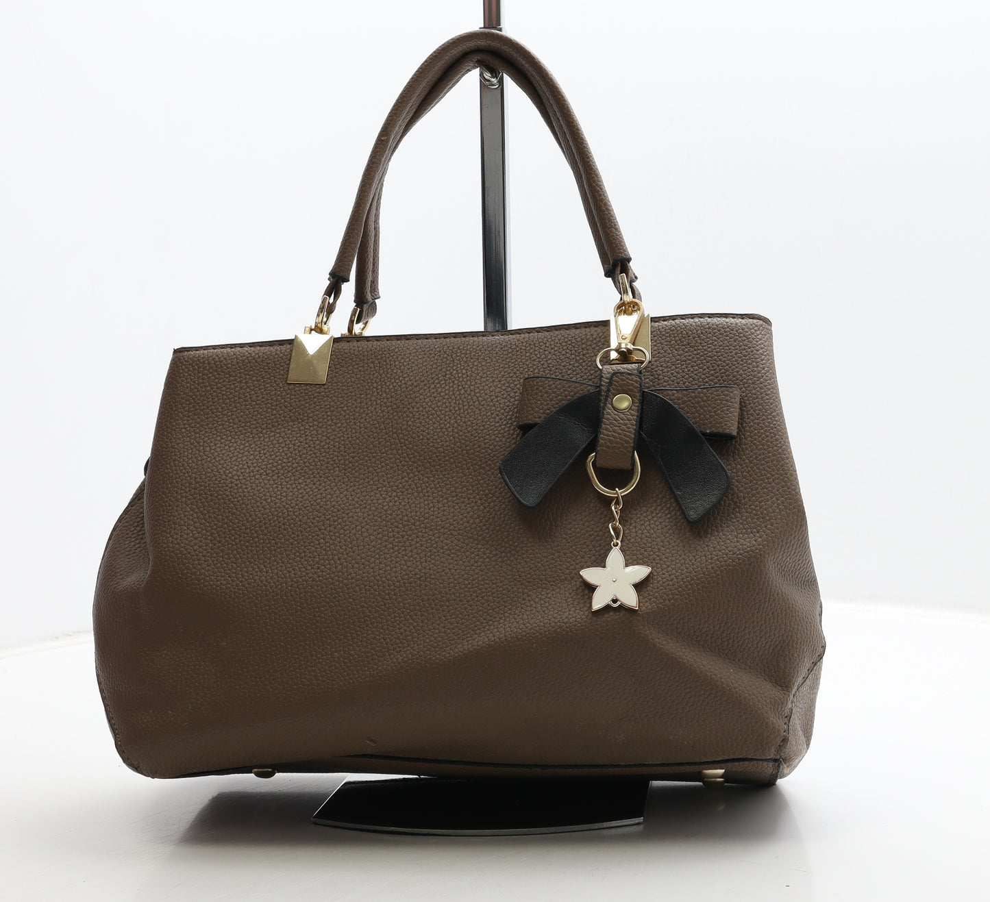 Preworn Womens Brown Polyurethane Top Handle Bag Size Medium
