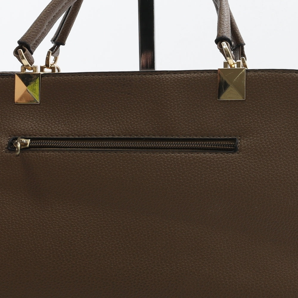 Preworn Womens Brown Polyurethane Top Handle Bag Size Medium