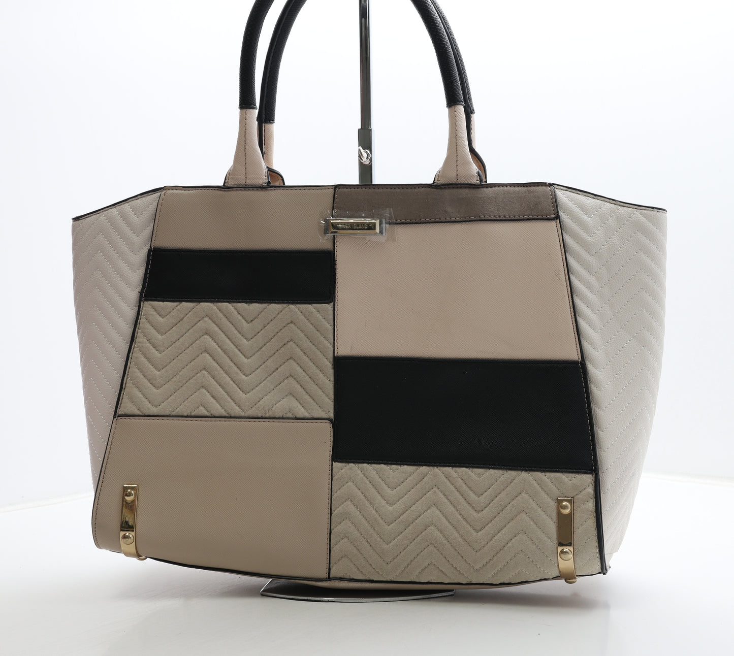 River Island Womens Beige Colorblock Polyurethane Top Handle Bag Size Large