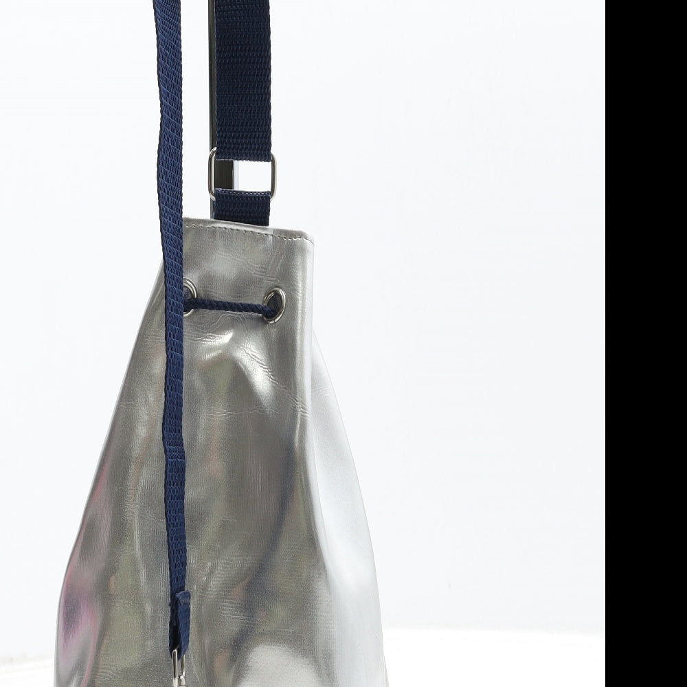 Tommy Hilfiger Womens Silver PVC Bucket & Drawstring Bag Size Small