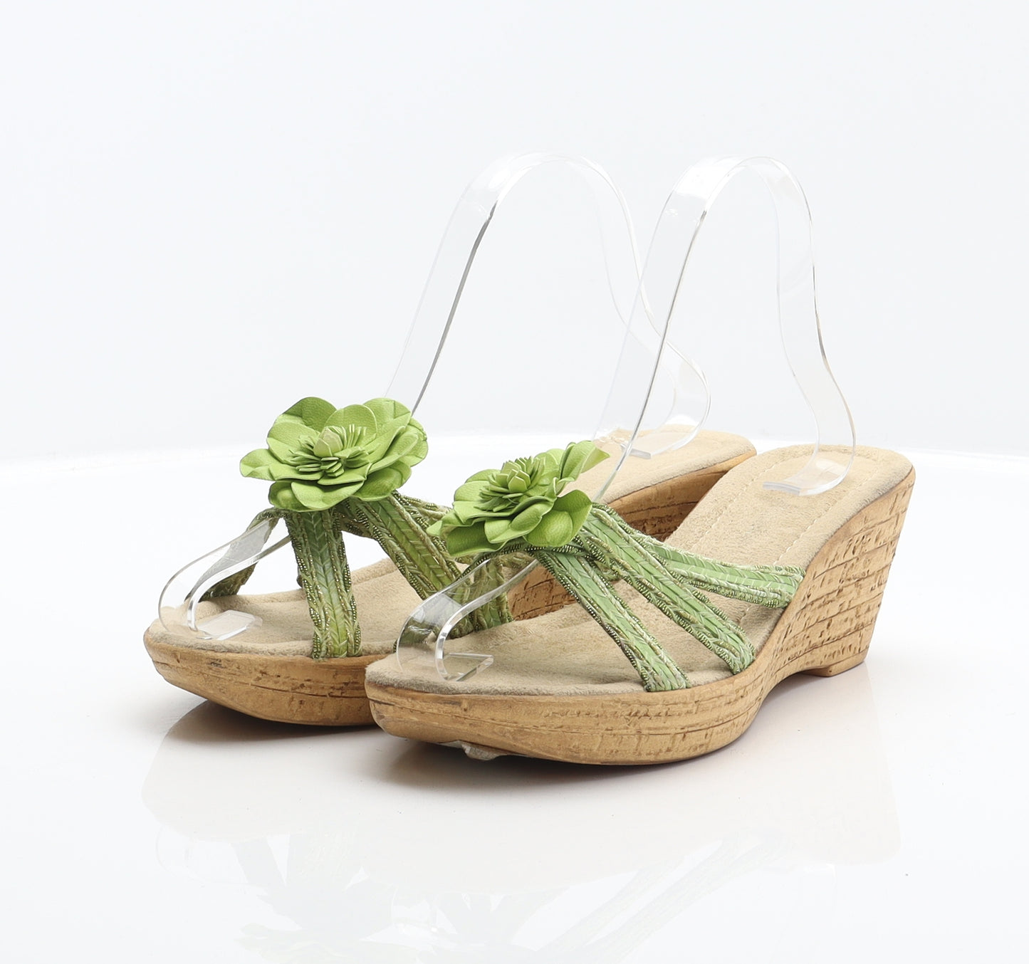 Preworn Womens Green Synthetic Slider Sandal UK 5.5 39 - Flower detail