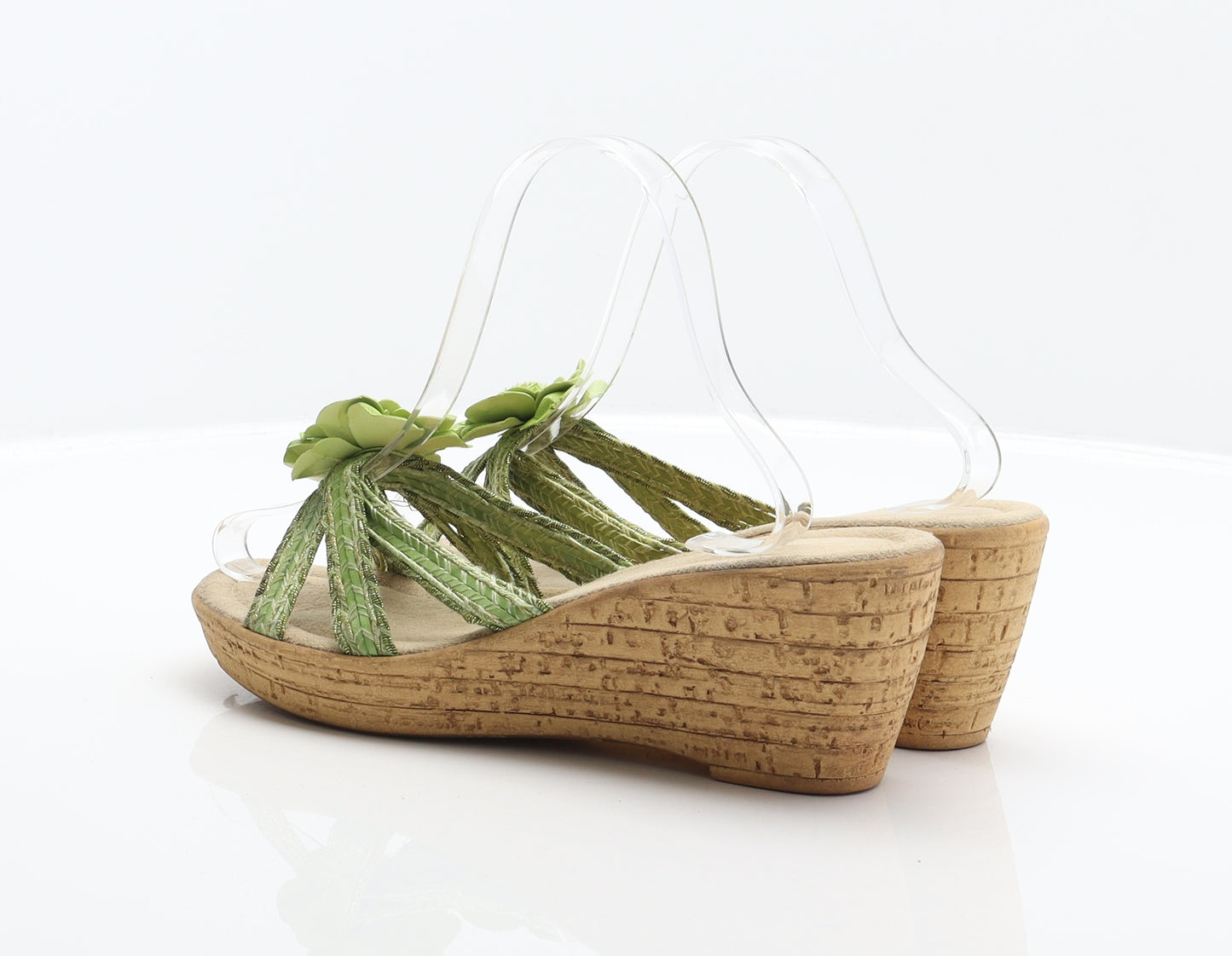 Preworn Womens Green Synthetic Slider Sandal UK 5.5 39 - Flower detail