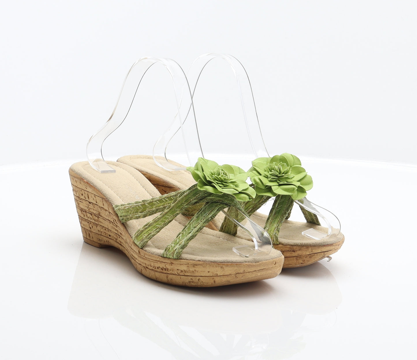 Preworn Womens Green Synthetic Slider Sandal UK 5.5 39 - Flower detail