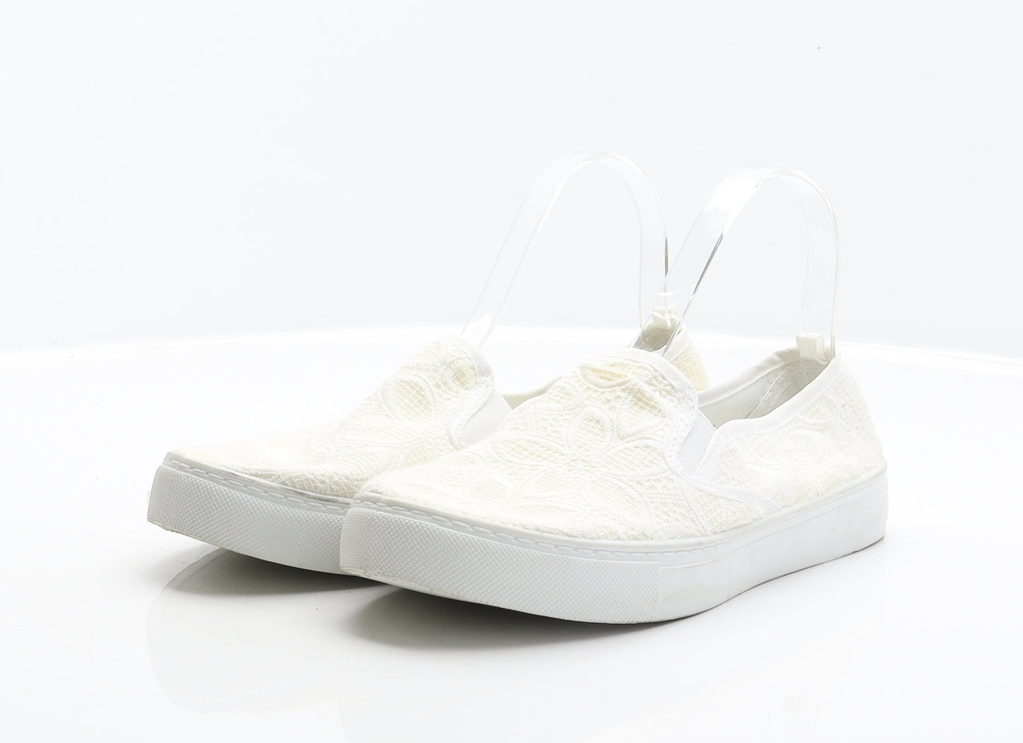 Primark Womens Ivory Floral Polyester Slip On Flat UK 7 40