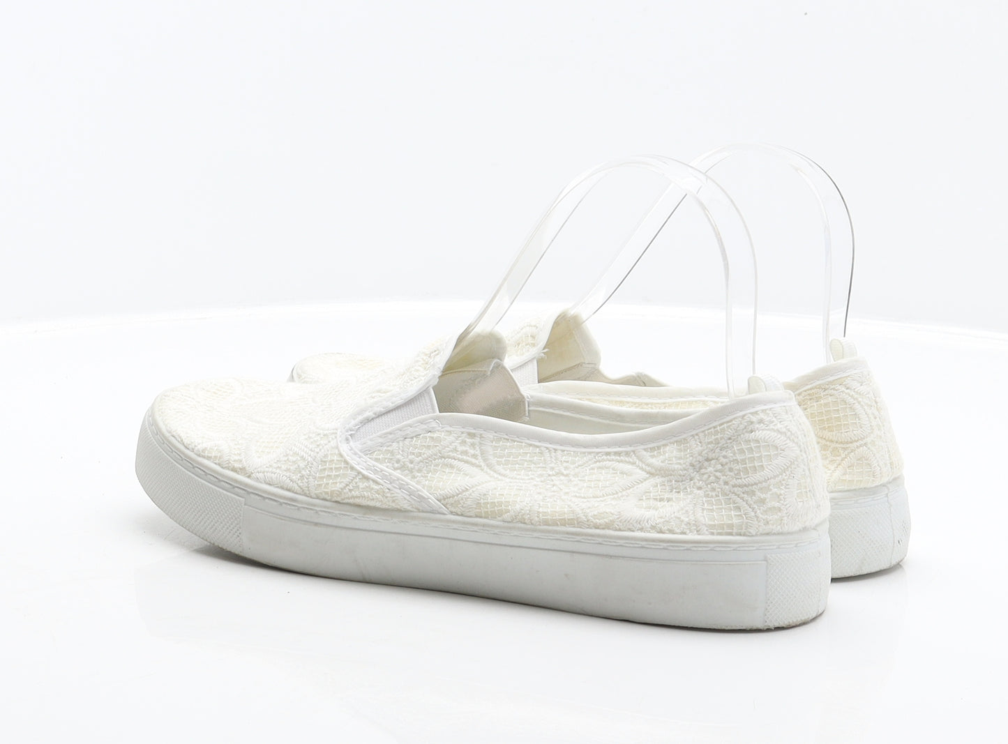 Primark Womens Ivory Floral Polyester Slip On Flat UK 7 40