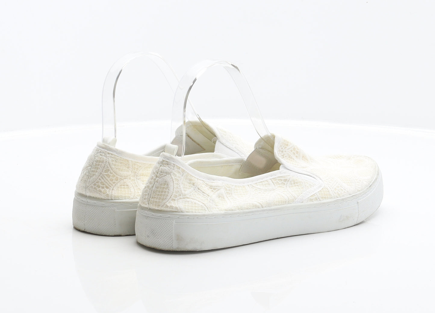 Primark Womens Ivory Floral Polyester Slip On Flat UK 7 40