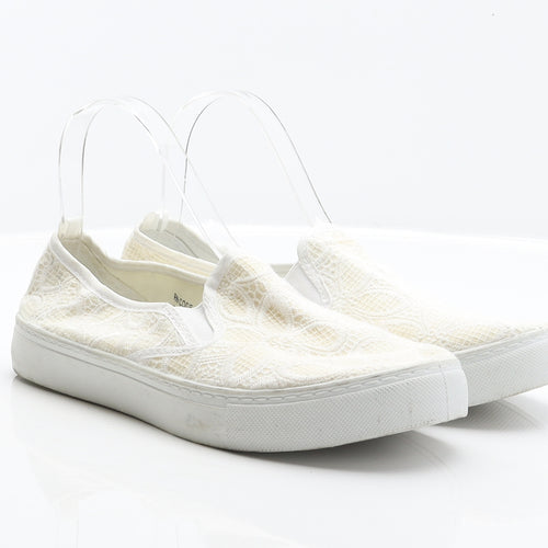 Primark Womens Ivory Floral Polyester Slip On Flat UK 7 40