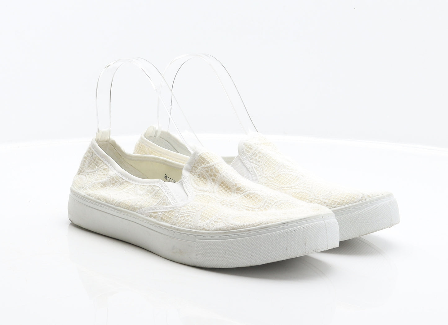 Primark Womens Ivory Floral Polyester Slip On Flat UK 7 40