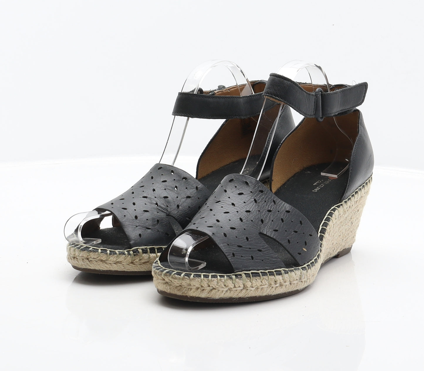 Clarks Womens Black Leather Espadrille Heel UK 6.5 40