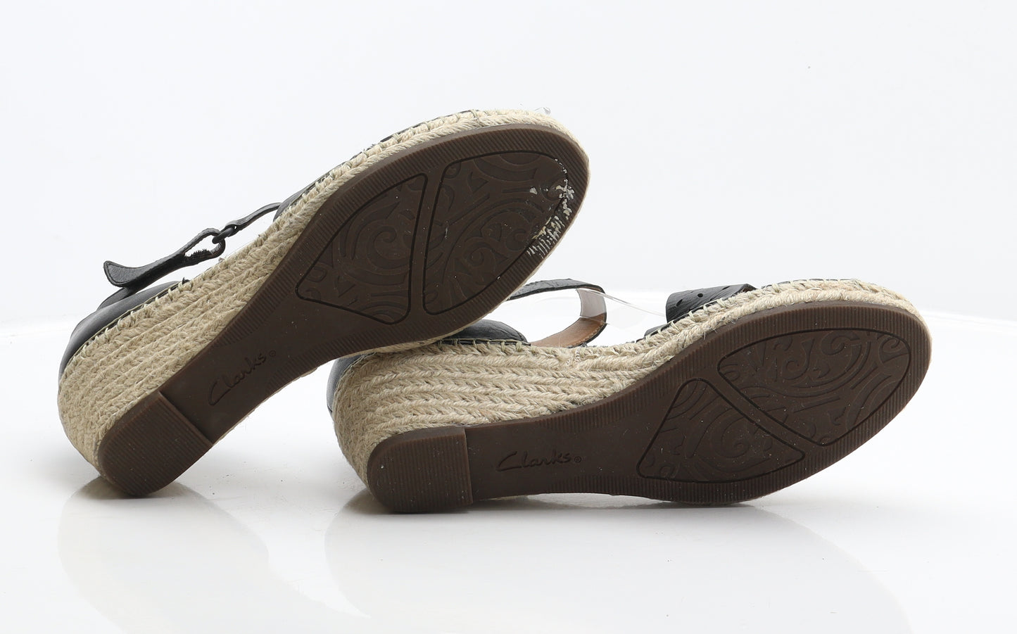 Clarks Womens Black Leather Espadrille Heel UK 6.5 40