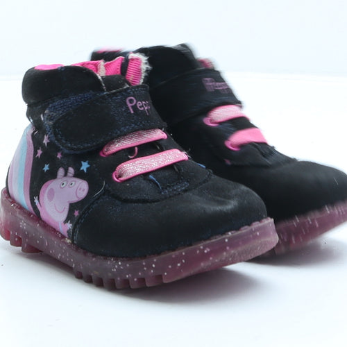 George Girls Black Geometric Polyester Biker Boot UK 7 - Peppa Pig