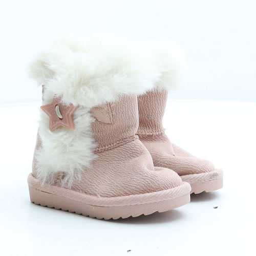 Preworn Girls Pink Suede Shearling Style Boot UK 4