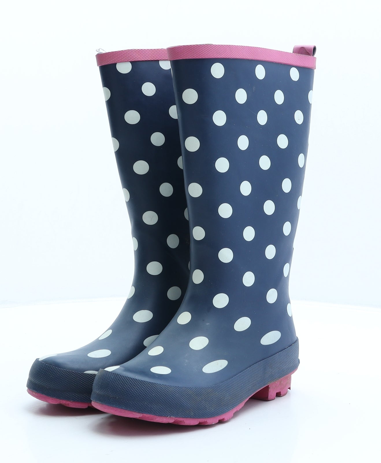 Preworn Womens Blue Polka Dot Rubber Wellies Boot UK 1