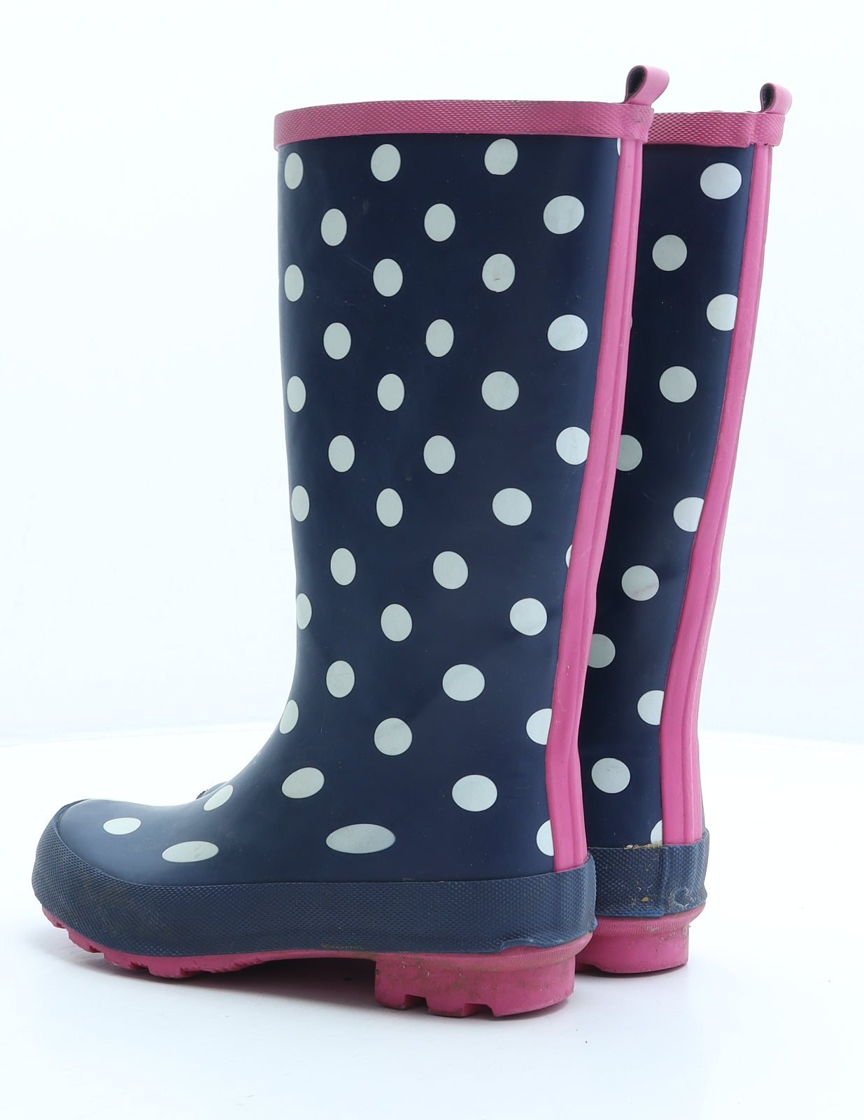 Preworn Womens Blue Polka Dot Rubber Wellies Boot UK 1