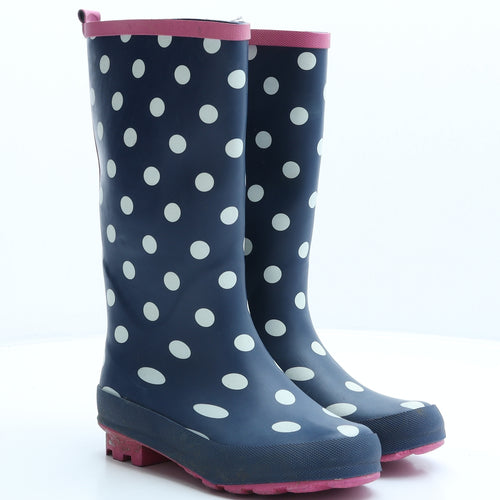 Preworn Womens Blue Polka Dot Rubber Wellies Boot UK 1