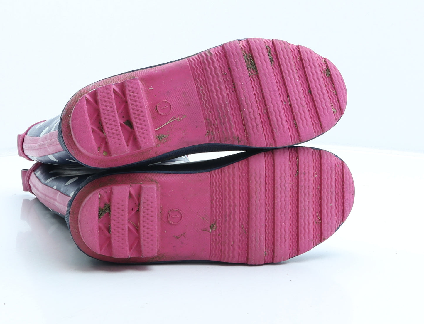 Preworn Womens Blue Polka Dot Rubber Wellies Boot UK 1