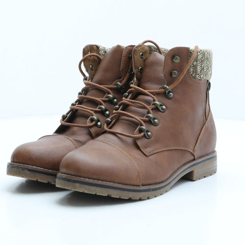 New Look Womens Brown Synthetic Combat Boot UK 6