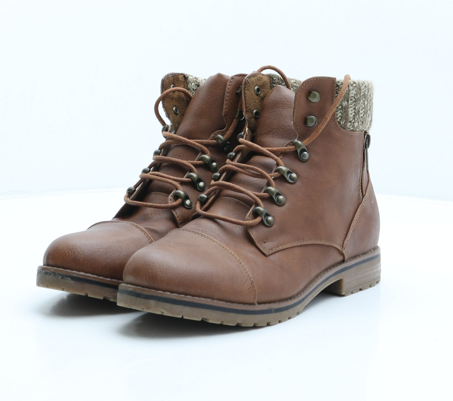 New Look Womens Brown Synthetic Combat Boot UK 6