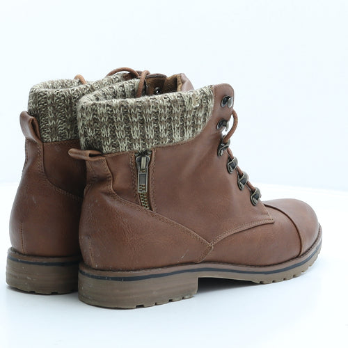 New Look Womens Brown Synthetic Combat Boot UK 6