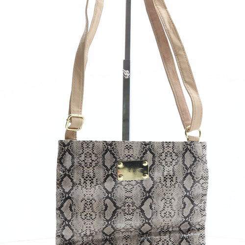 George Womens Beige Animal Print Polyethylene Shoulder Bag Size Small