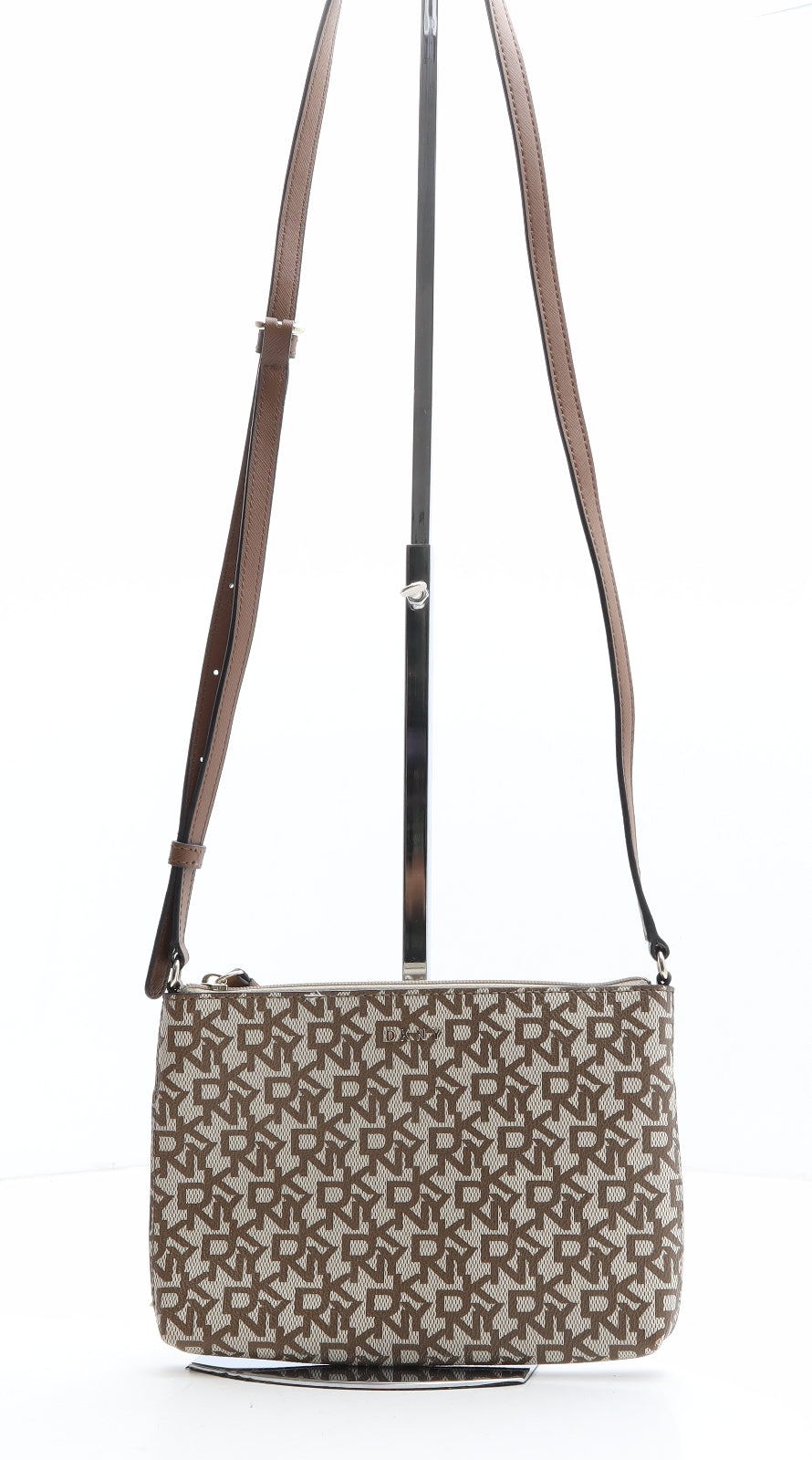 DKNY Womens Brown Geometric Polyethylene Crossbody Size Mini