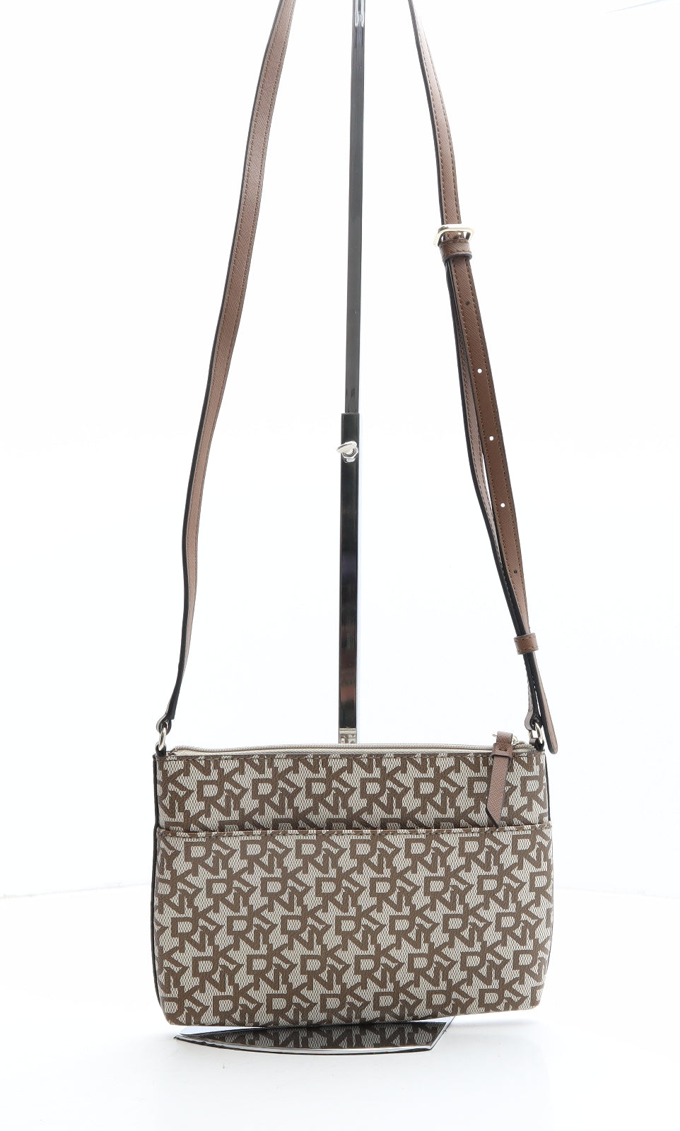 DKNY Womens Brown Geometric Polyethylene Crossbody Size Mini