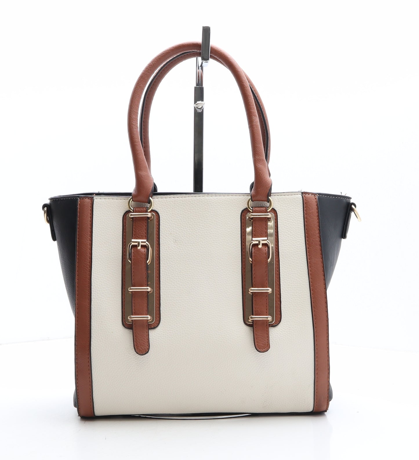Peacocks Womens Beige Colorblock Polyethylene Top Handle Bag Size Large