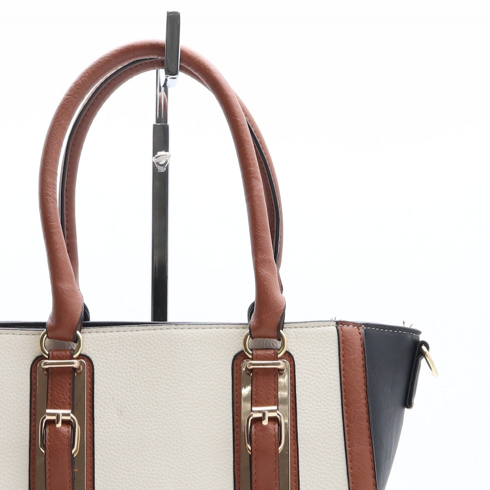 Peacocks Womens Beige Colorblock Polyethylene Top Handle Bag Size Large