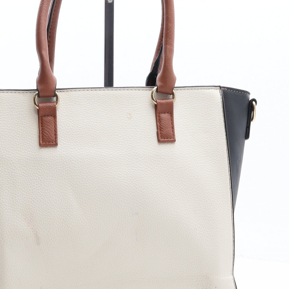 Peacocks Womens Beige Colorblock Polyethylene Top Handle Bag Size Large