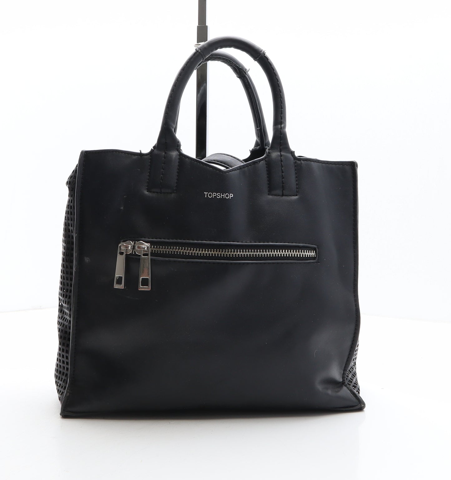 Topshop Womens Black Geometric Polyethylene Hobo Bag Size Medium