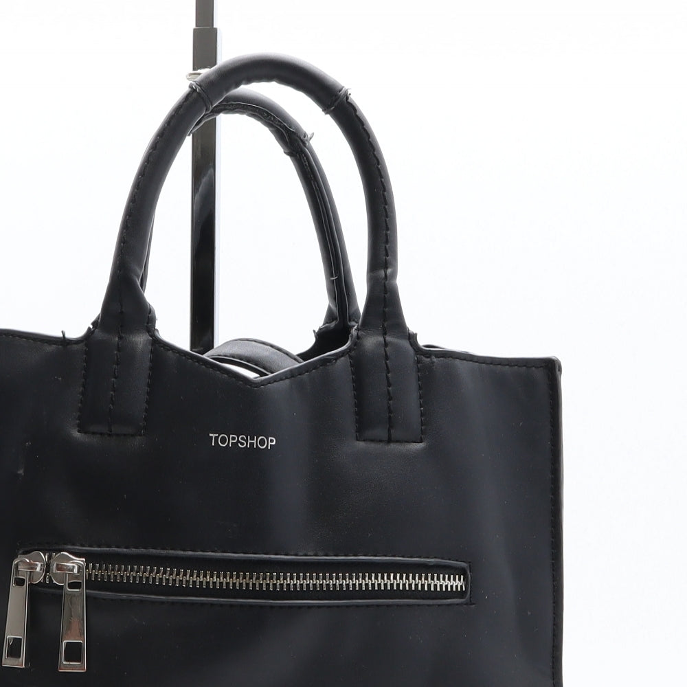 Topshop Womens Black Geometric Polyethylene Hobo Bag Size Medium