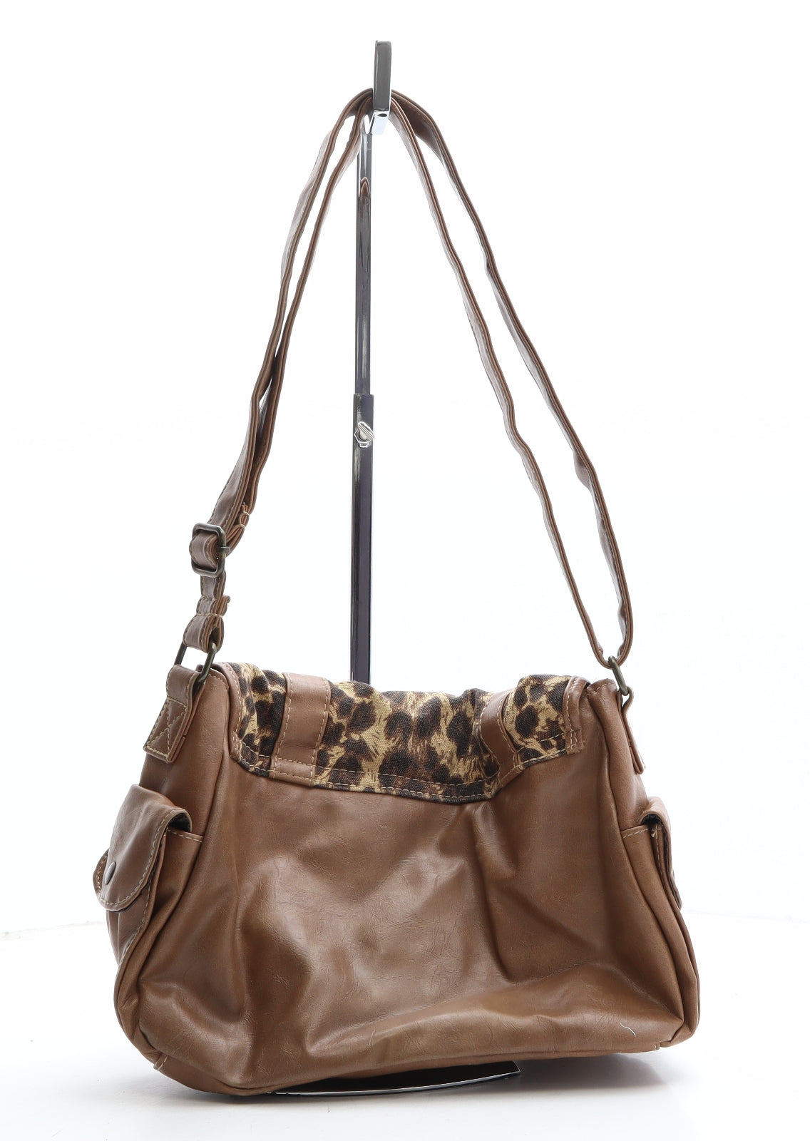 New Look Womens Brown Animal Print Polyethylene Saddle Bag Size Small
