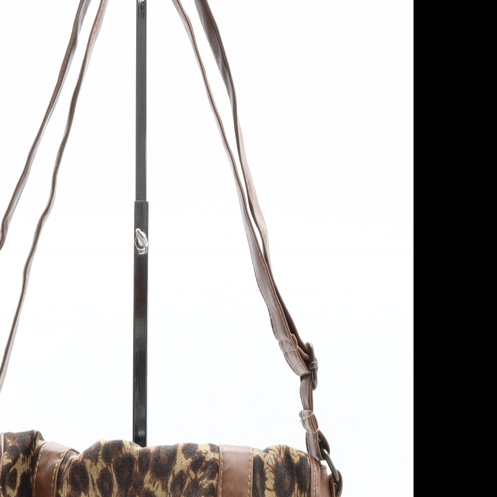 New Look Womens Brown Animal Print Polyethylene Saddle Bag Size Small