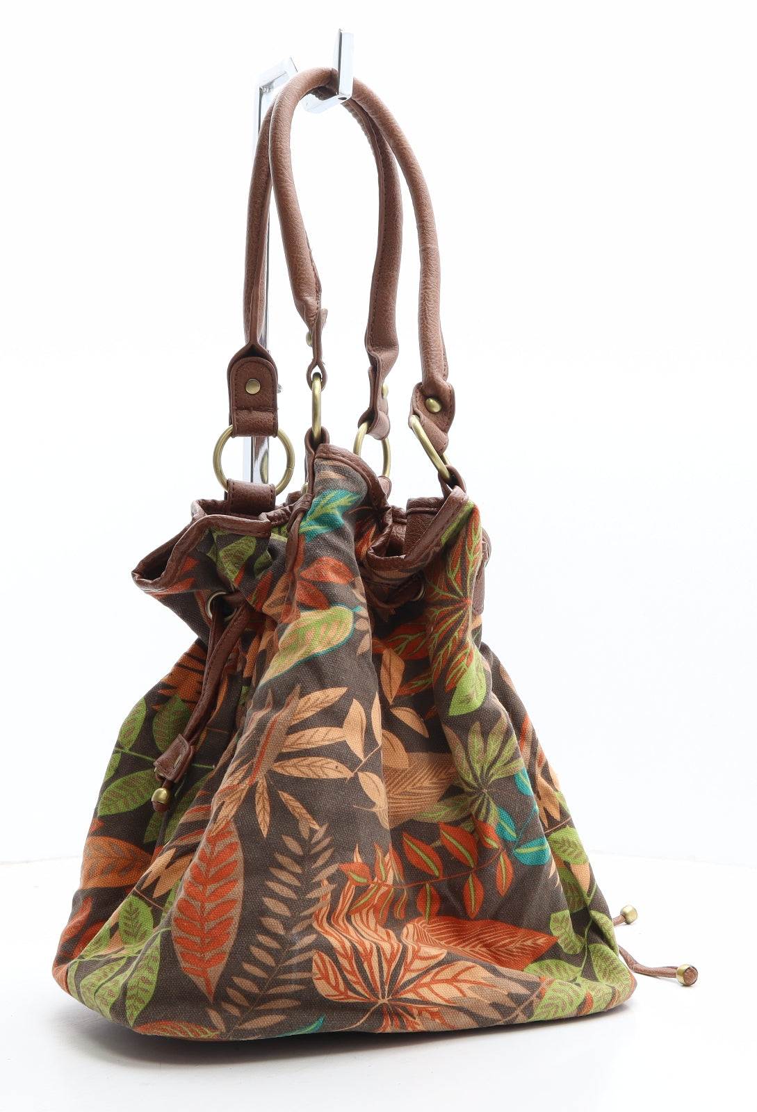 New Look Womens Brown Floral Cotton Bucket & Drawstring Bag Size Medium