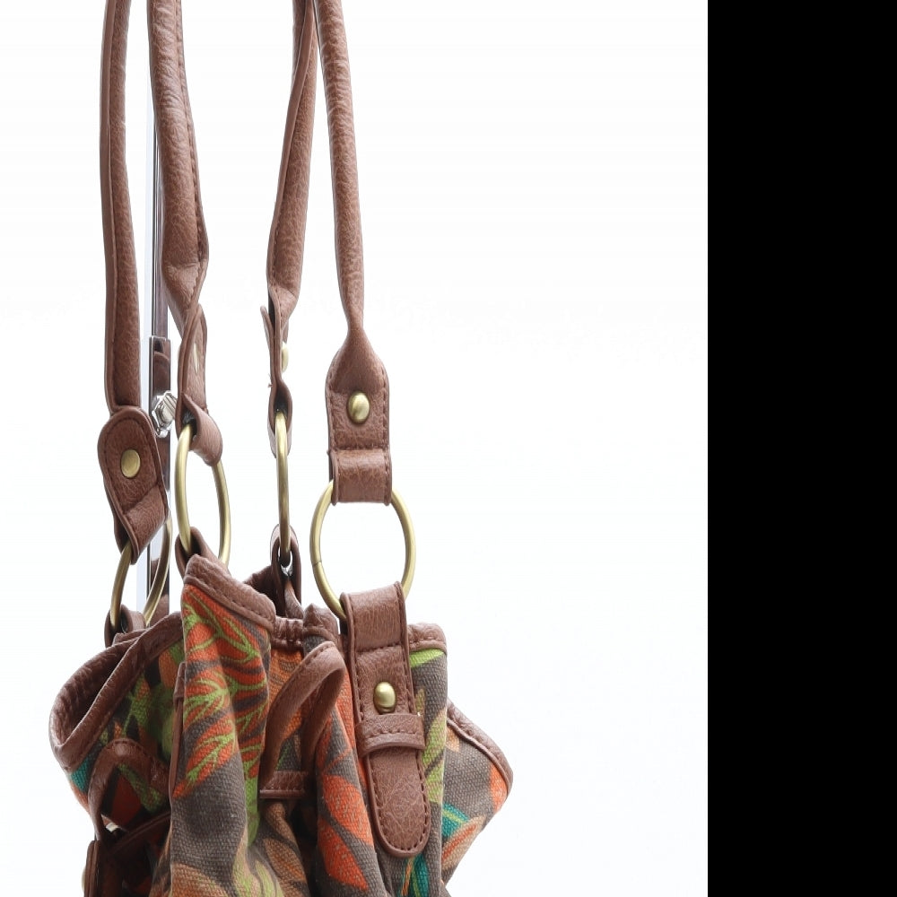 New Look Womens Brown Floral Cotton Bucket & Drawstring Bag Size Medium