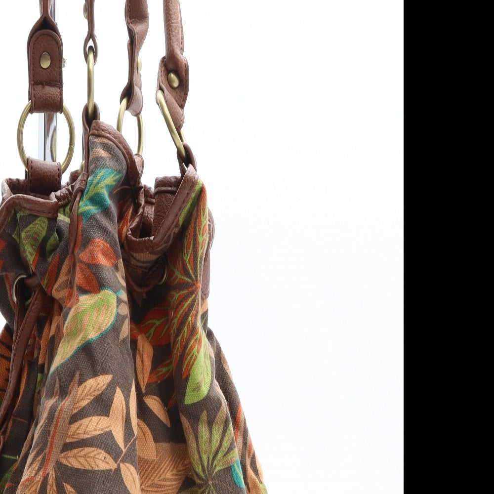 New Look Womens Brown Floral Cotton Bucket & Drawstring Bag Size Medium