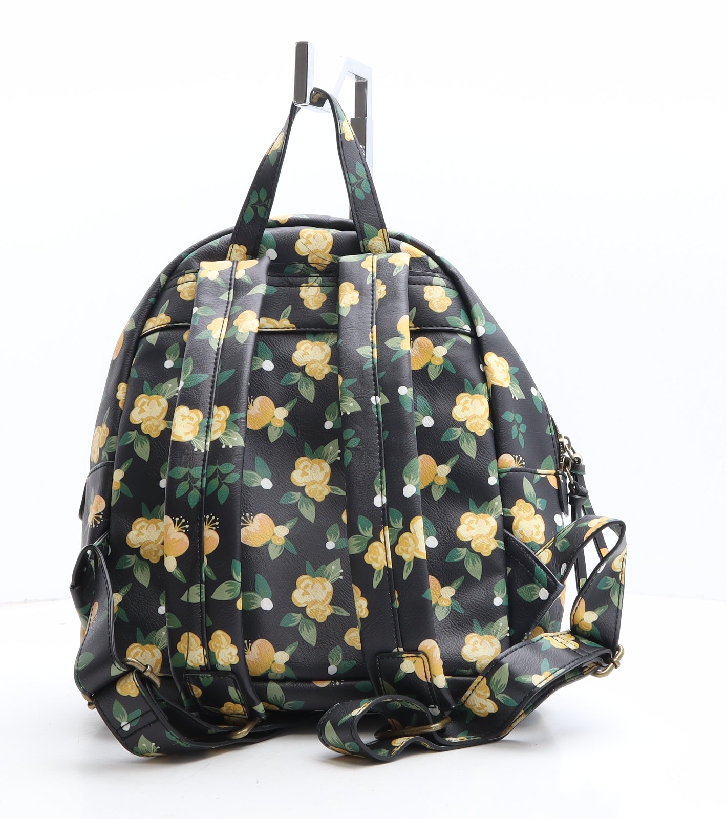Preworn Womens Black Floral Polyethylene Backpack Size Medium