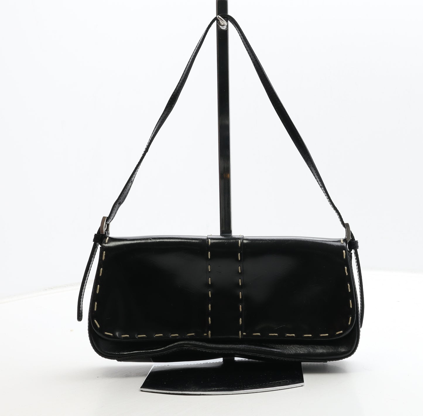 Jasper Conran Womens Black Leather Shoulder Bag Size Small - Stitching Detail